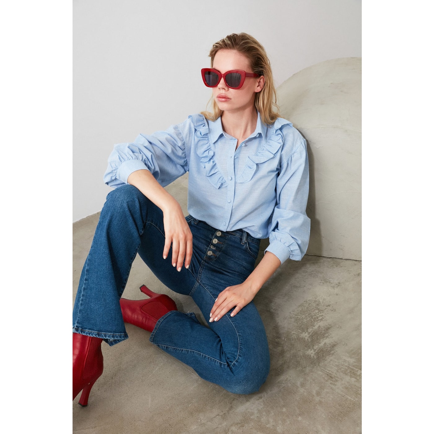 Trendyol Blue Ruffly Detailed Shirt