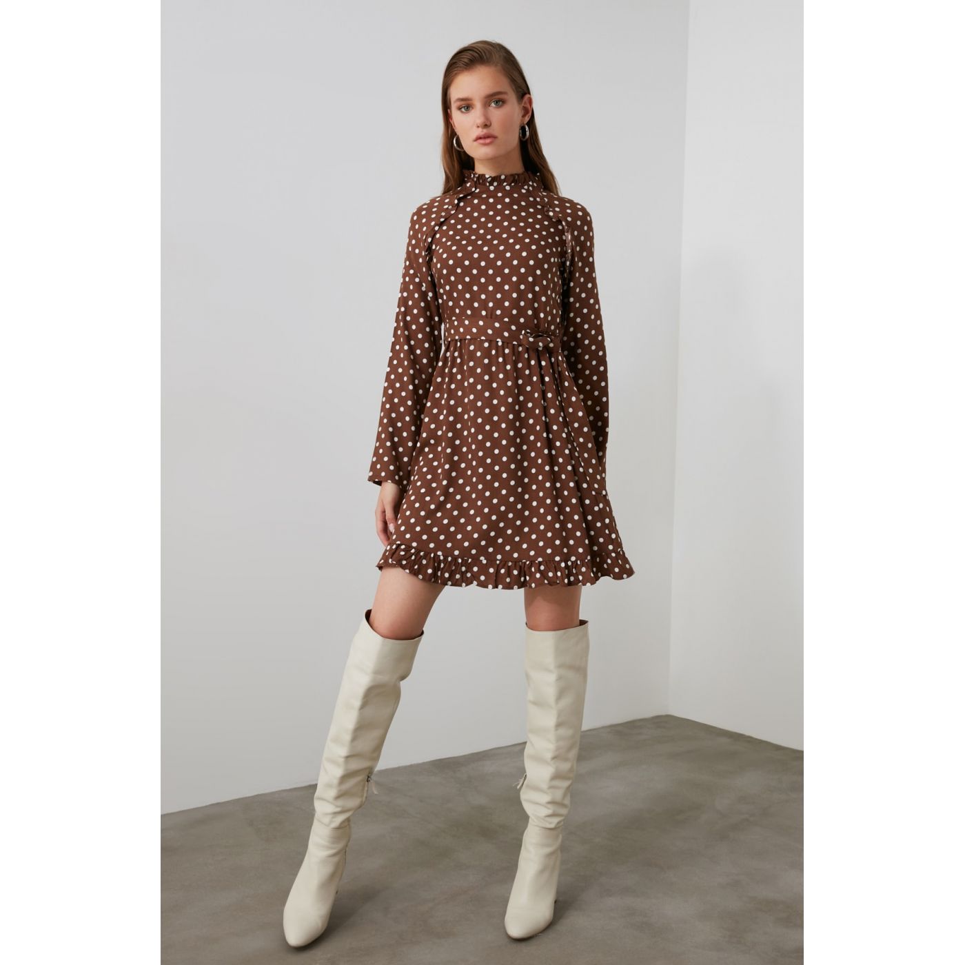 Trendyol Brown Belted Slid Dress