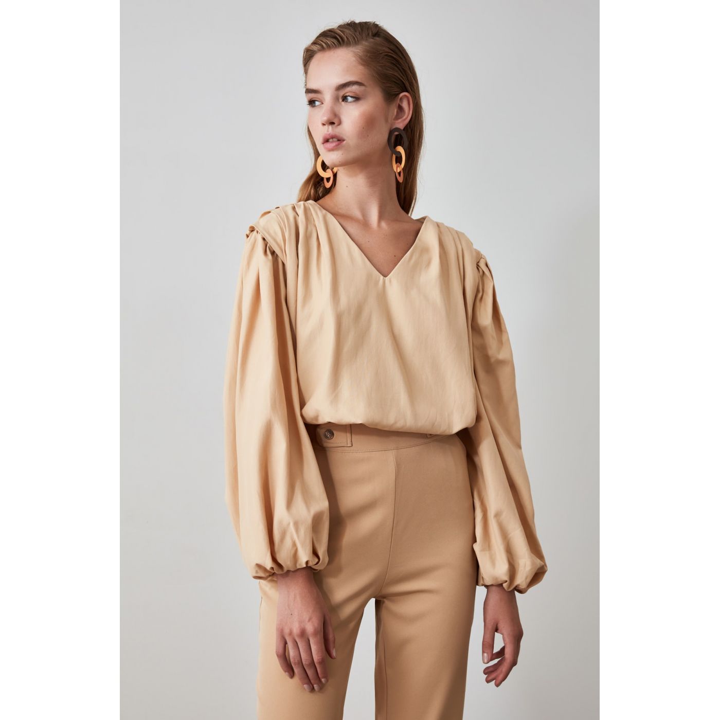 Trendyol Beige Balloon Sleeve Blouse