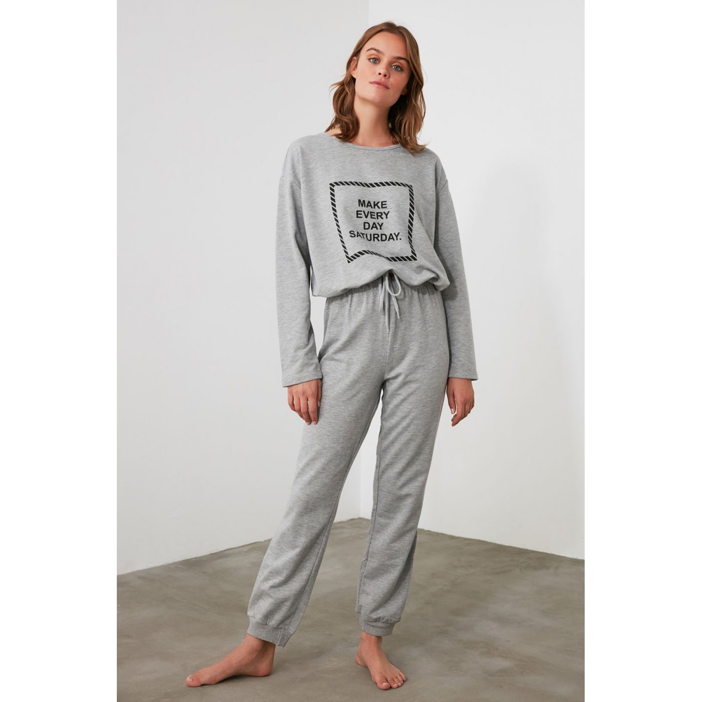 Trendyol Grey Knitted Pajama Set