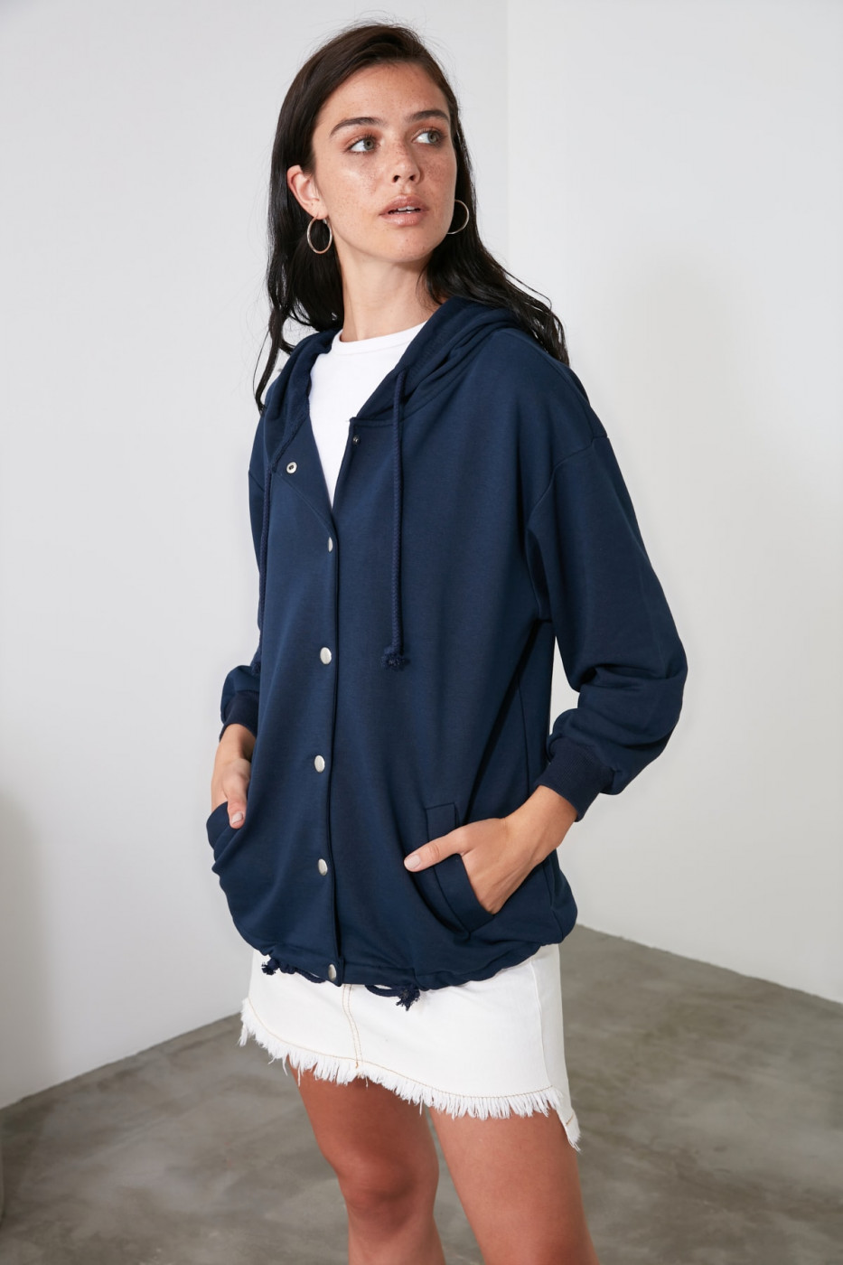 Trendyol Navy Hooded Salsa Knitted Sweatshirt