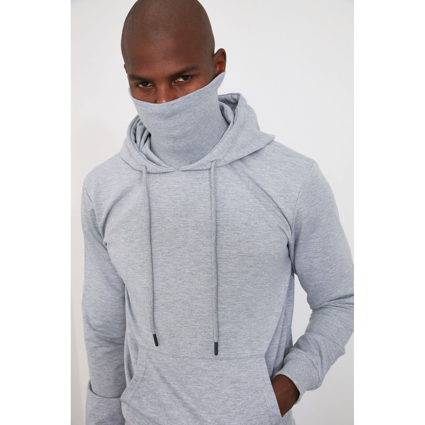 Trendyol Grey Men Hooded Inner Neck Detailing Sweatshirt