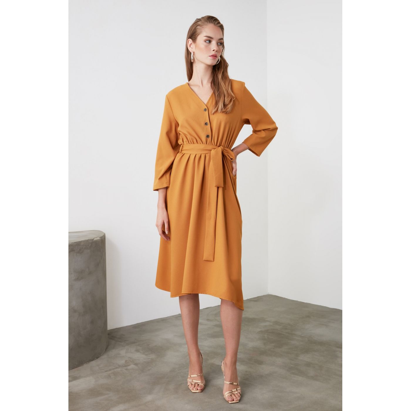 Trendyol Camel Belt Button Dress