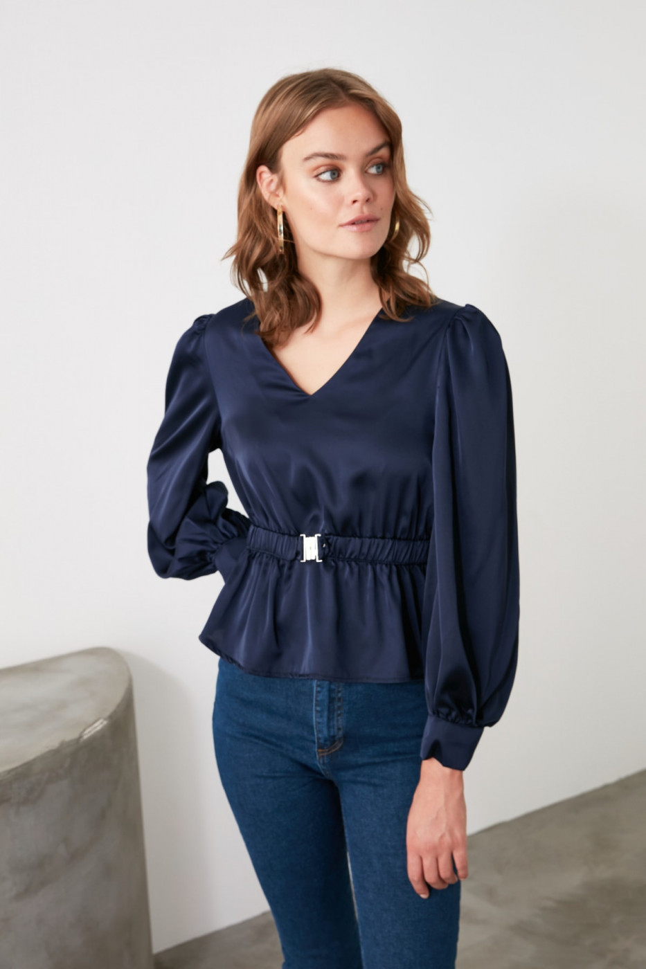 Trendyol Navy Belt Detailed Blouse