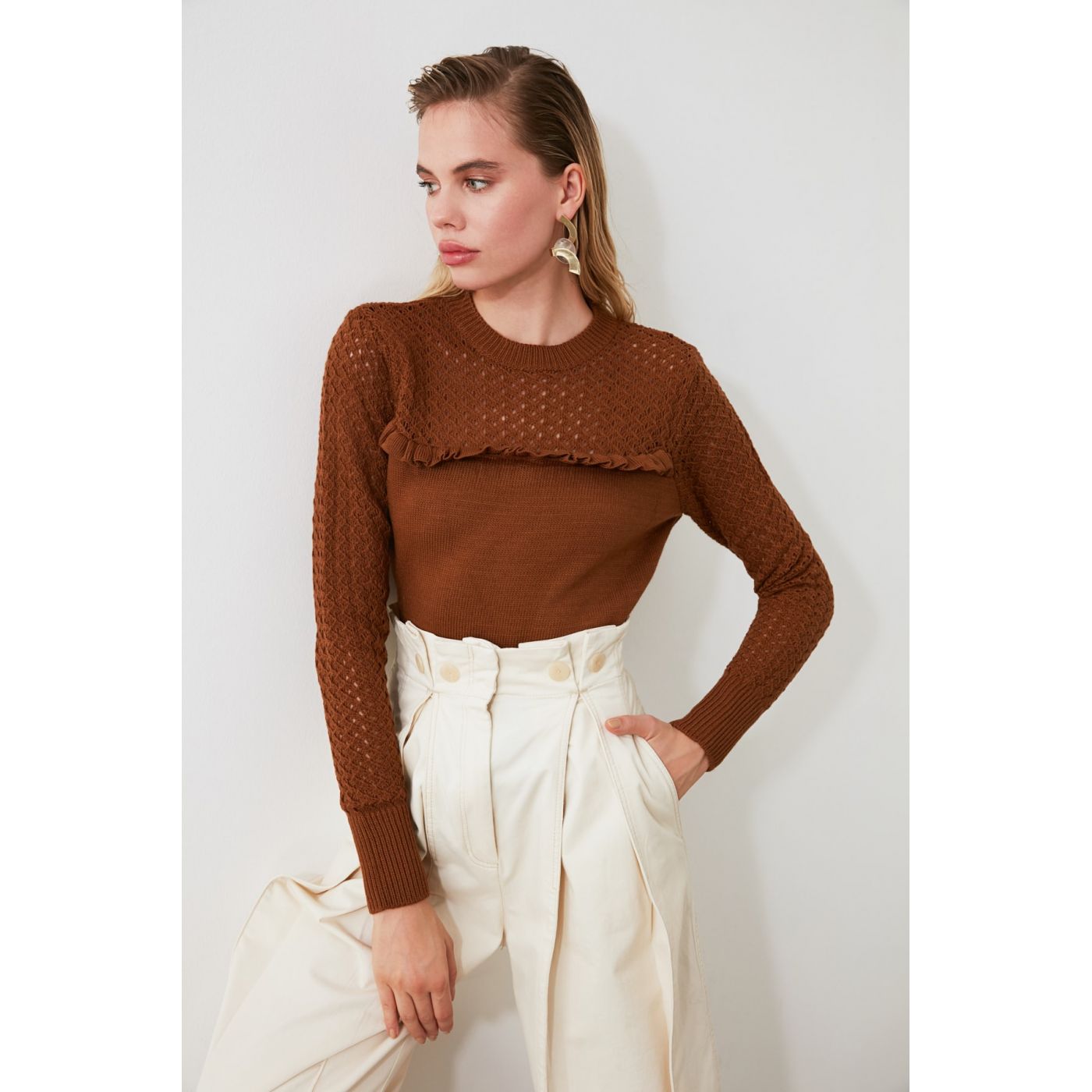Trendyol Brown Blindk Edifty-Knit Sweater