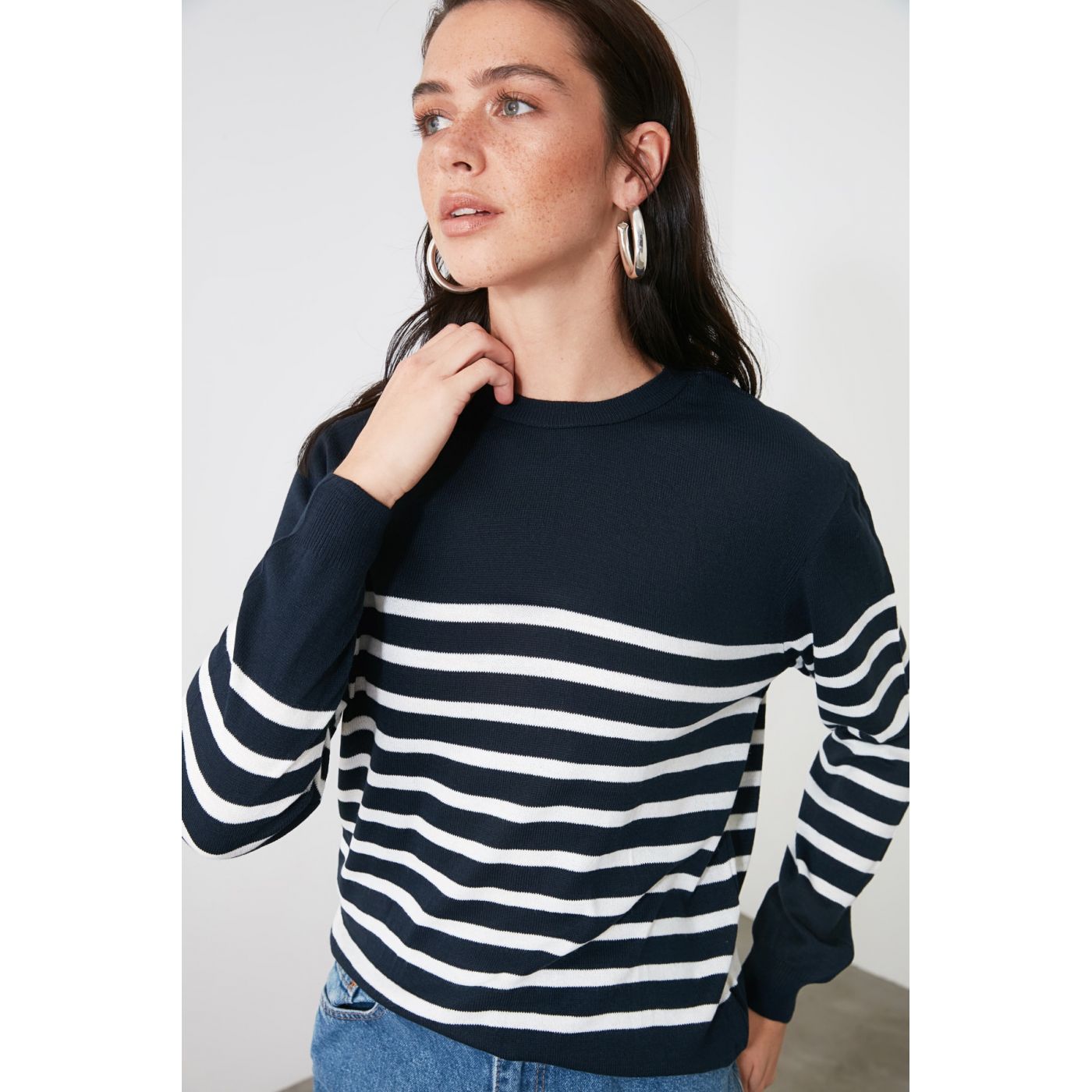 Trendyol Navy Striped Knitwear Sweater