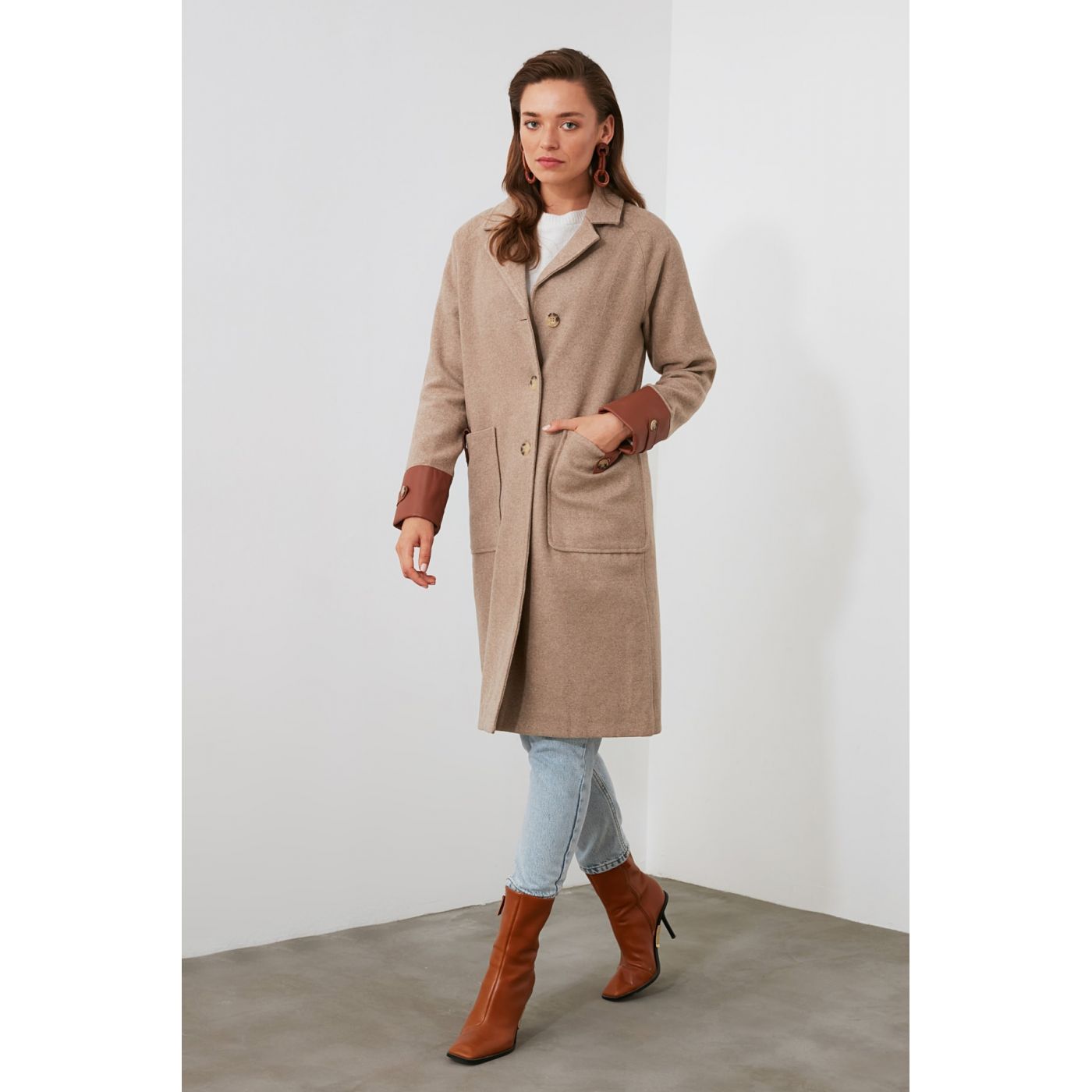 Trendyol Mink Artificial Leather Detailed Stamp Coat