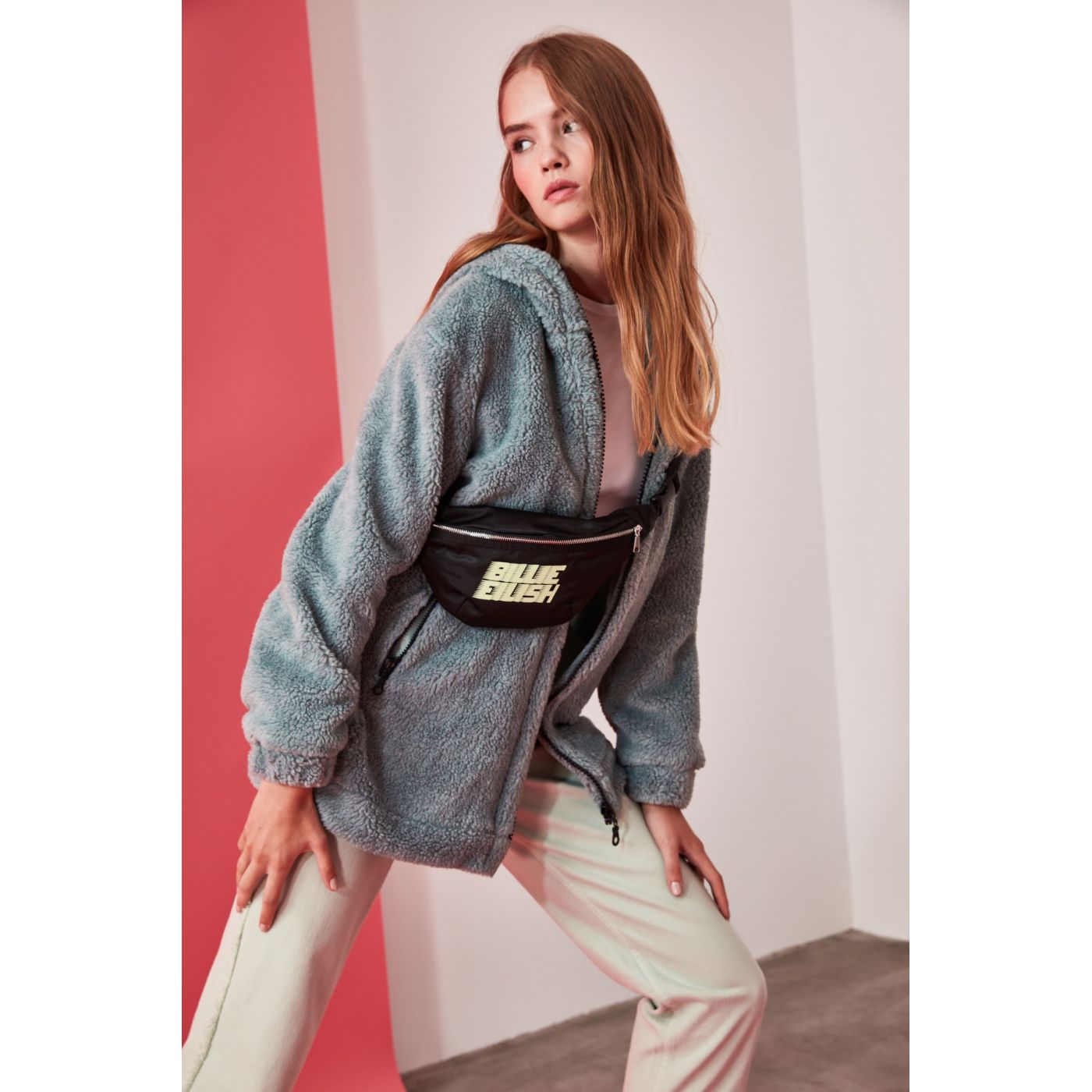 Trendyol Mint Hooded Zipper Closed Plush Coat