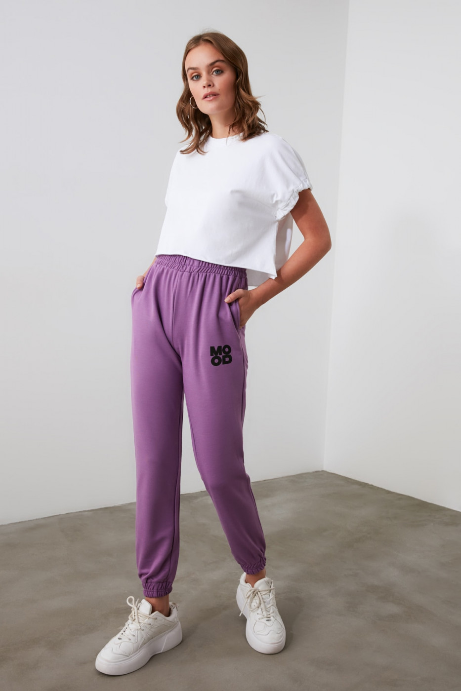 Trendyol Lila Printed Basic Knitted Tracksuit bottom