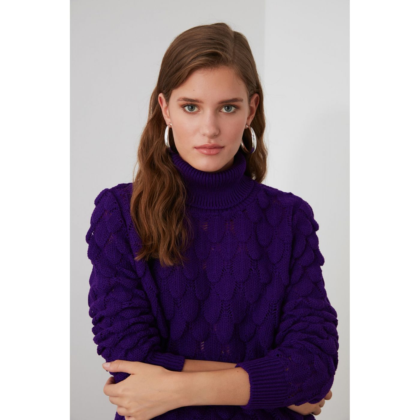 Trendyol Purple Knitting Detailed Knitwear Sweater