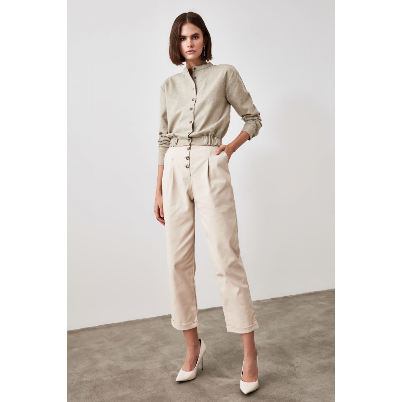 Trendyol Mink Upright Collar Shirt