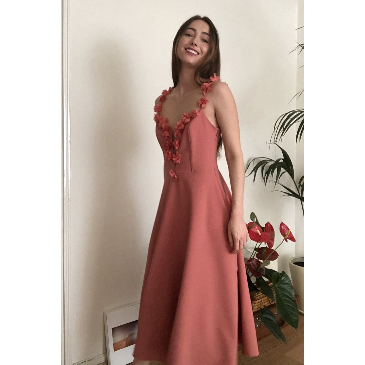 Trendyol Rose Dry Flower Appliqué Dress