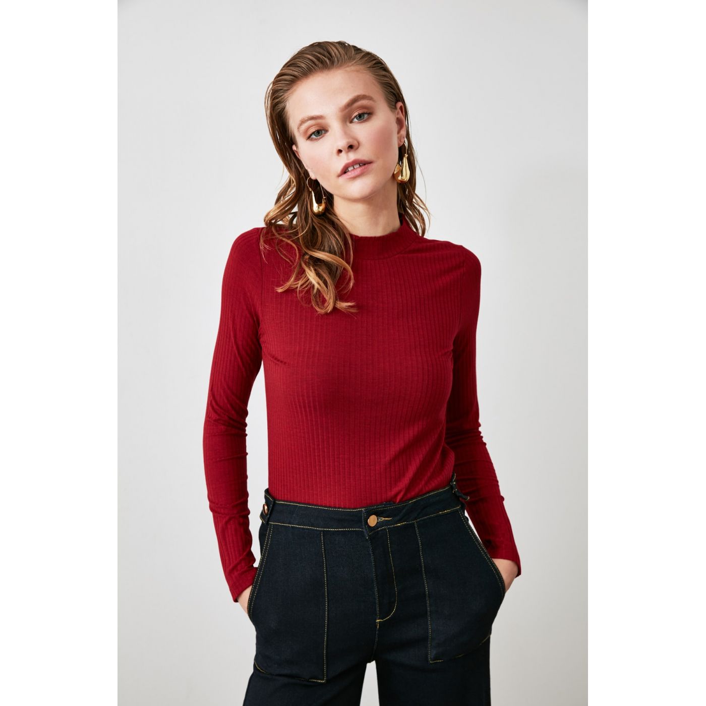 Trendyol Burgundy Fitilli Knitted Blouse