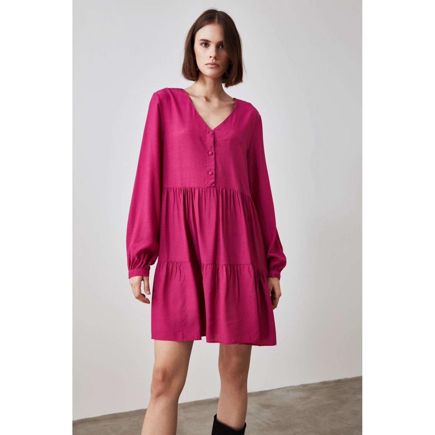 Trendyol Fuchsya Button Wide Cut Dress