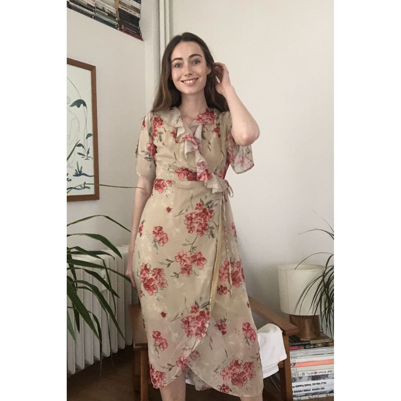 Trendyol Camel Flower Patterned Cruise Dress
