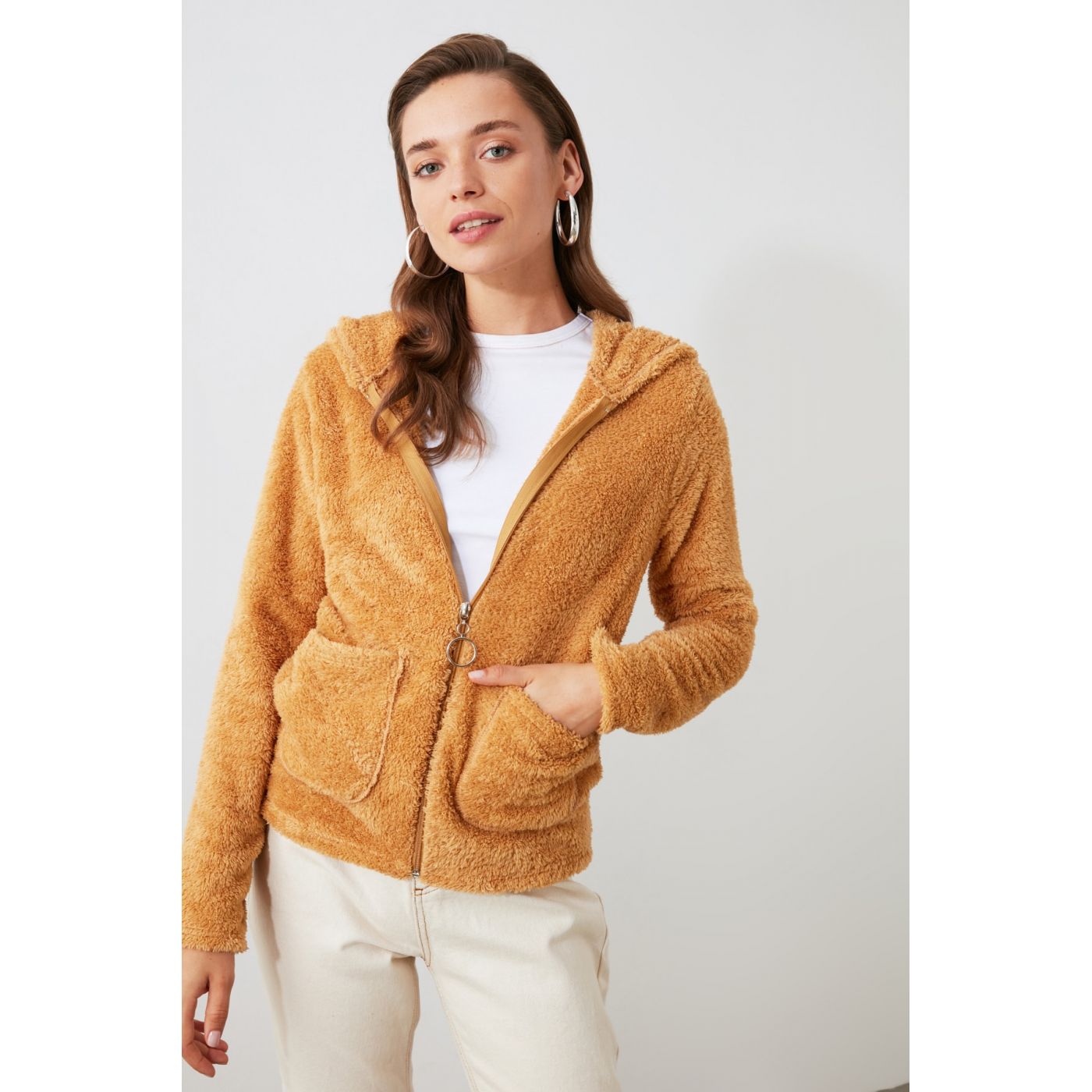 Trendyol Mink Hood Soft Plush Coat