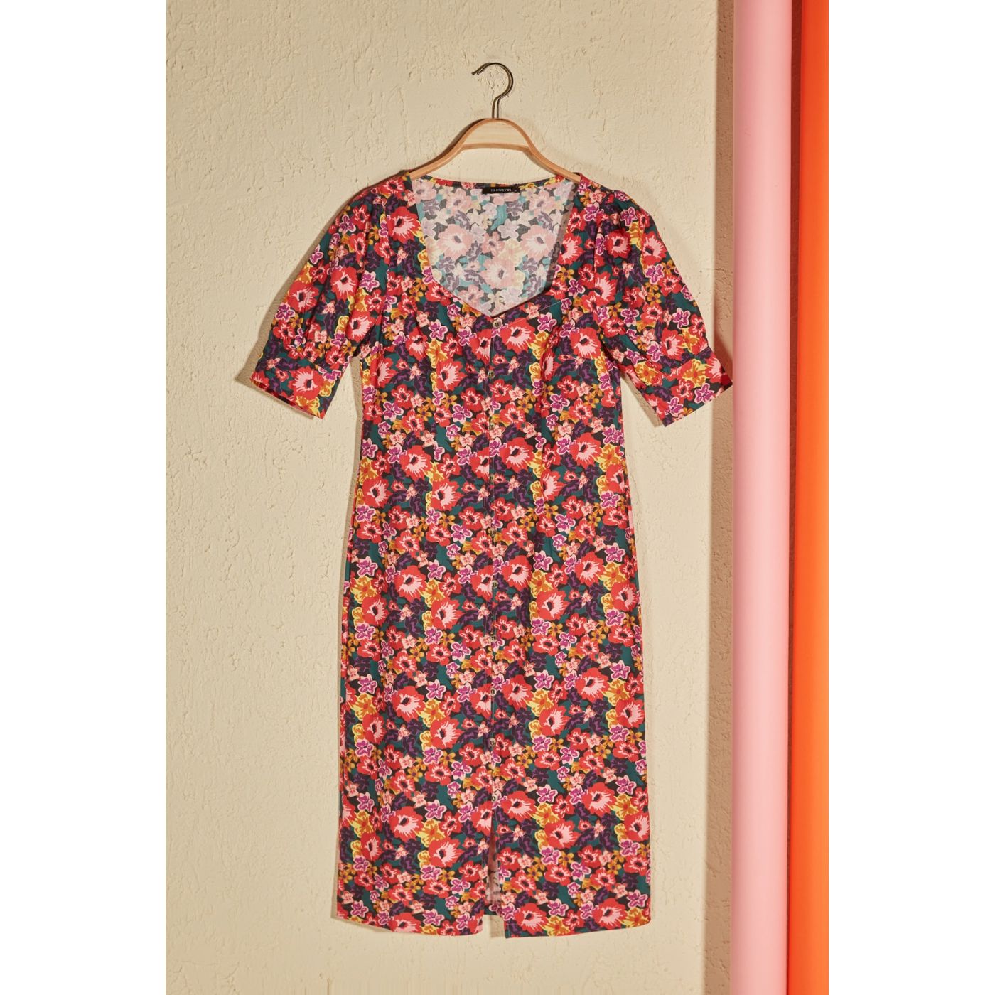 Trendyol Multi-Color Patterned Balloon Sleeve Shirt Dress