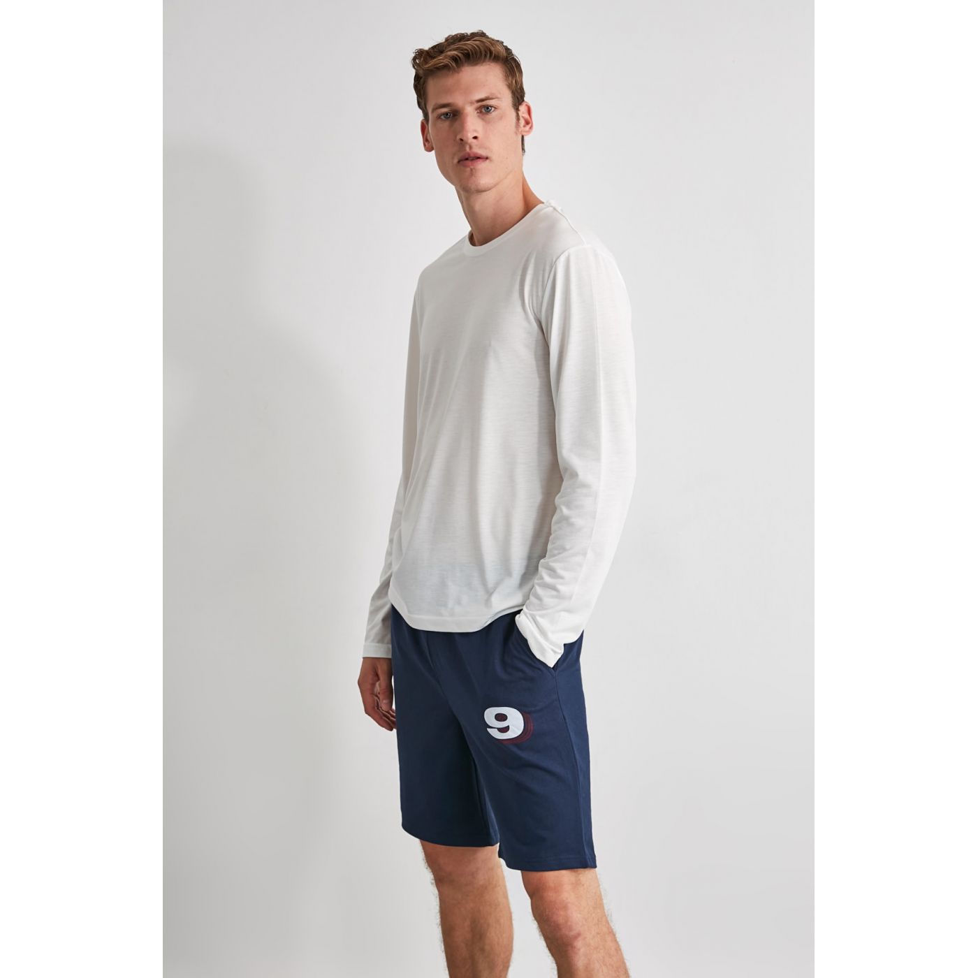 Trendyol Knitted Shorts with Navy Slogan & Bermuda