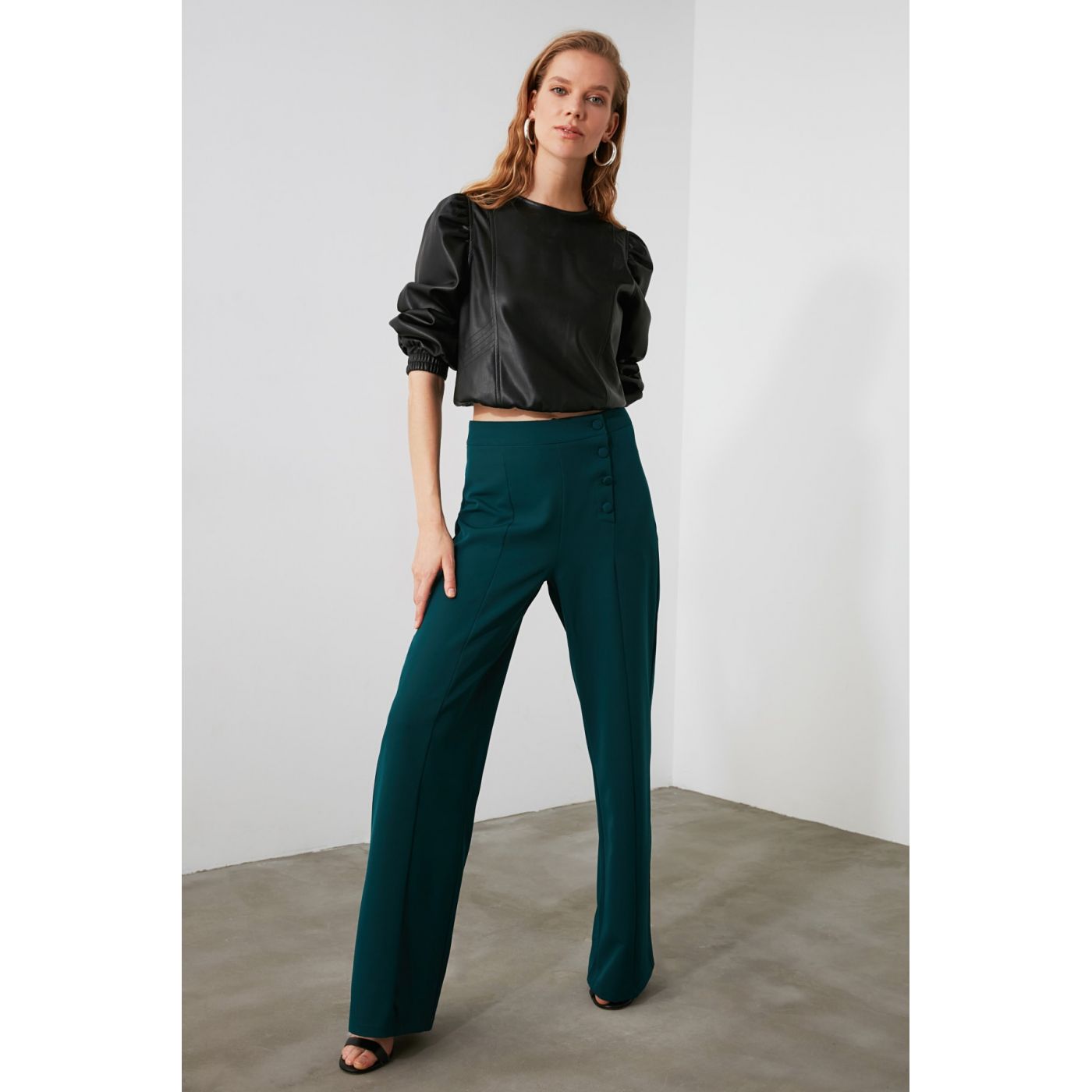 Trendyol Emerald Green Button Detailed Trousers