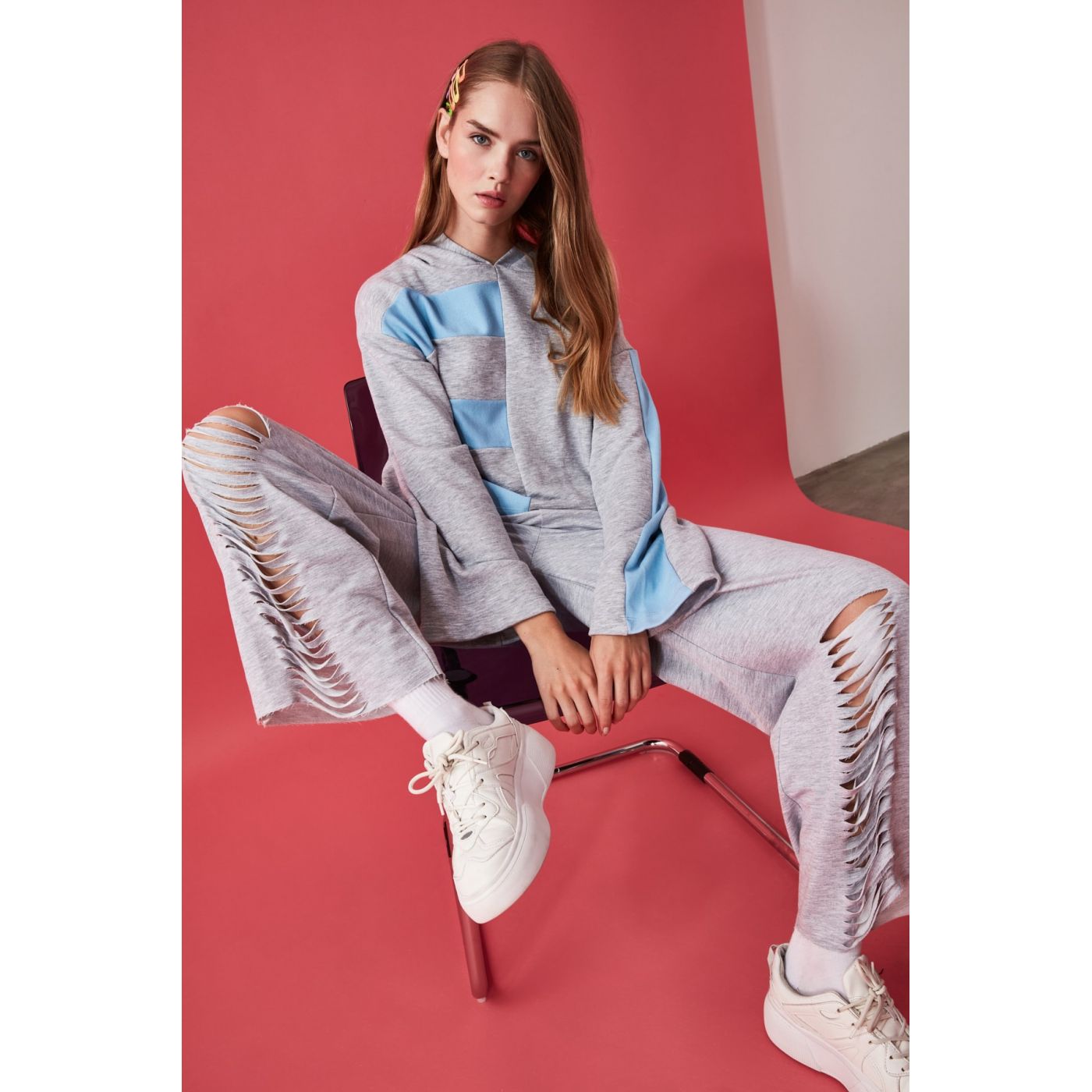 Trendyol Grey Cut Detailed Knitted Tracksuit bottom