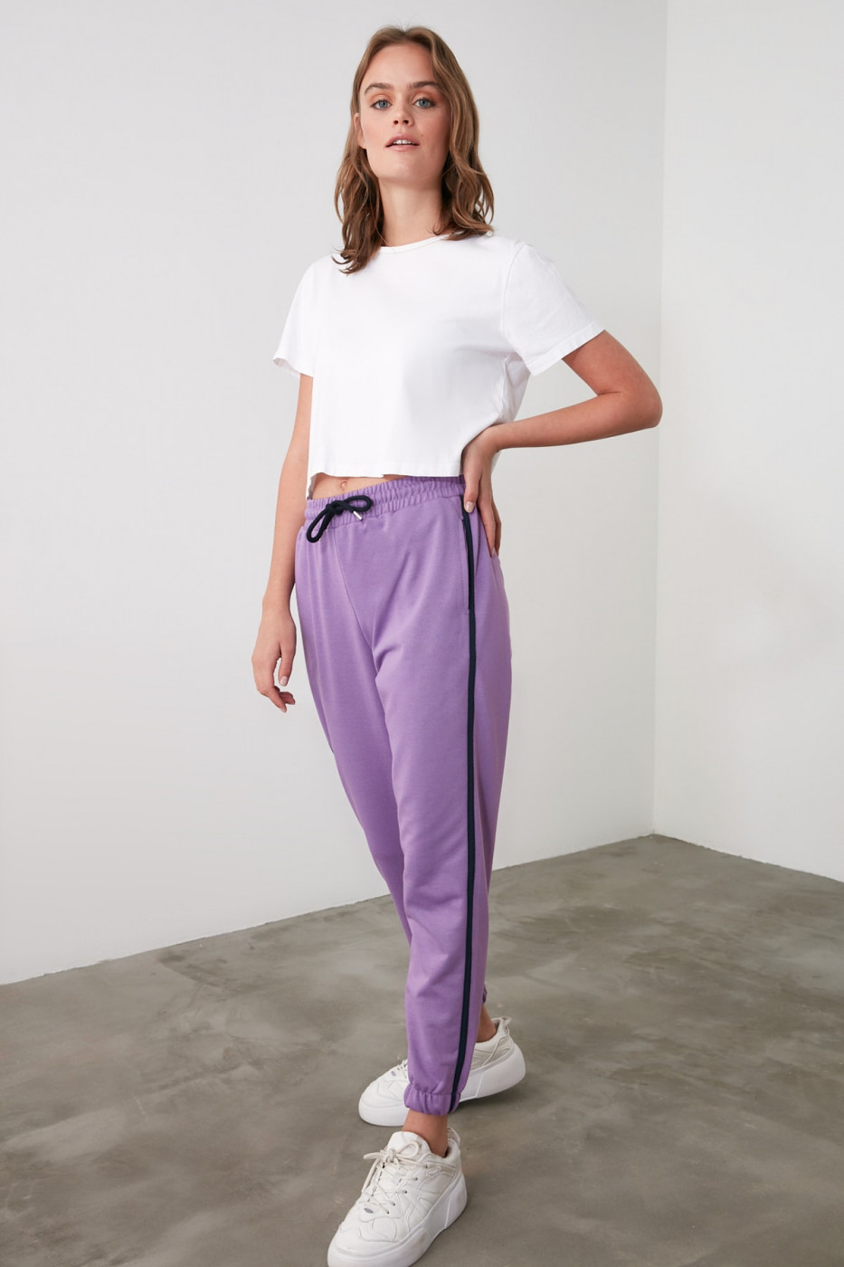Trendyol Lila Striped Basic Knitted Tracksuit bottom