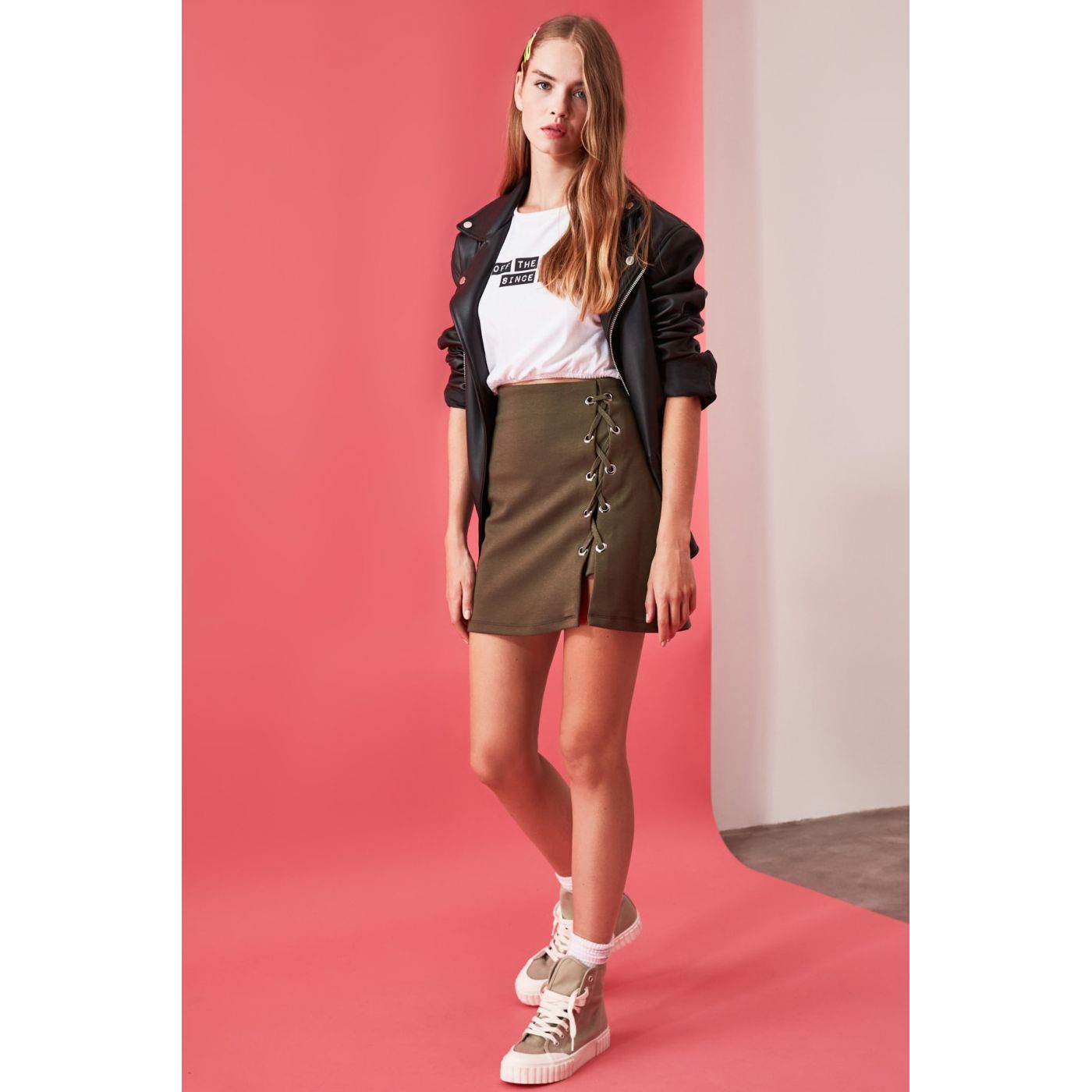 Trendyol Khaki Kusgoz Detailed Knitted Skirt