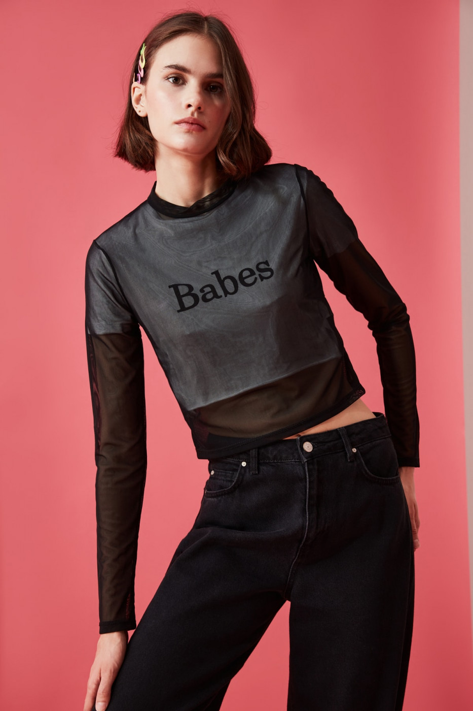 Trendyol Black Sheer Collar Tulle Knitted Blouse