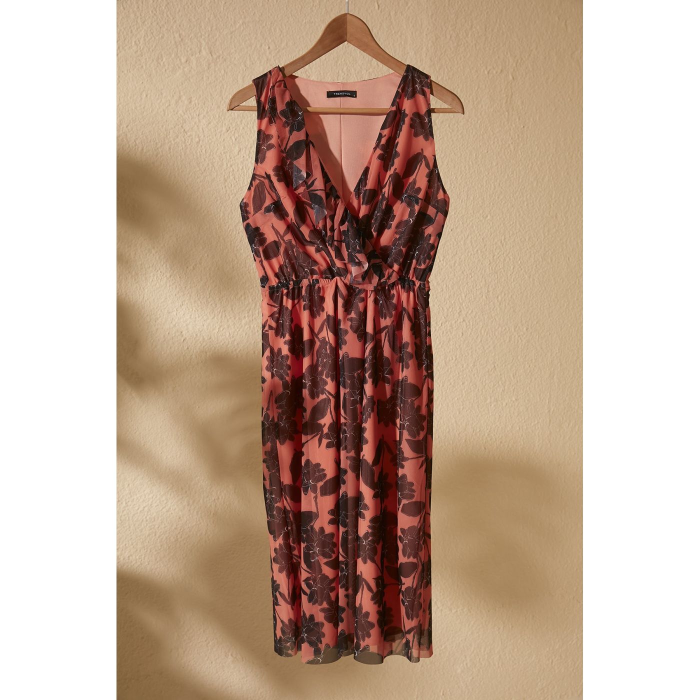 Trendyol Salmon Cruise Neck Line Patterned Knitted Dress