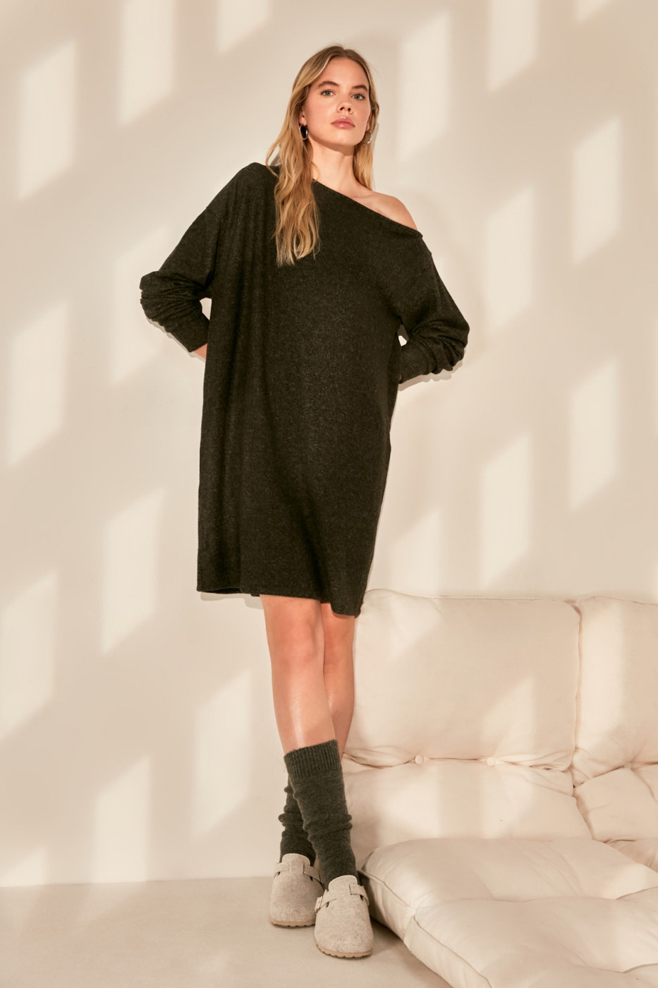 Trendyol Black Kayak Collar Yumos Knitted Dress