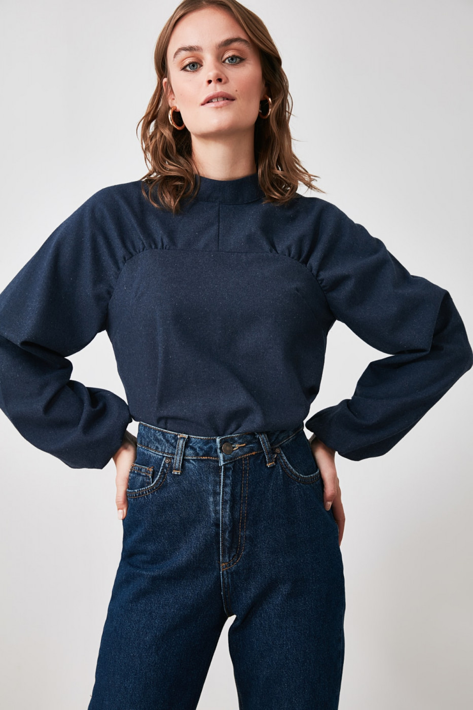 Trendyol Navy Shoulder Strap Detailing Blouse
