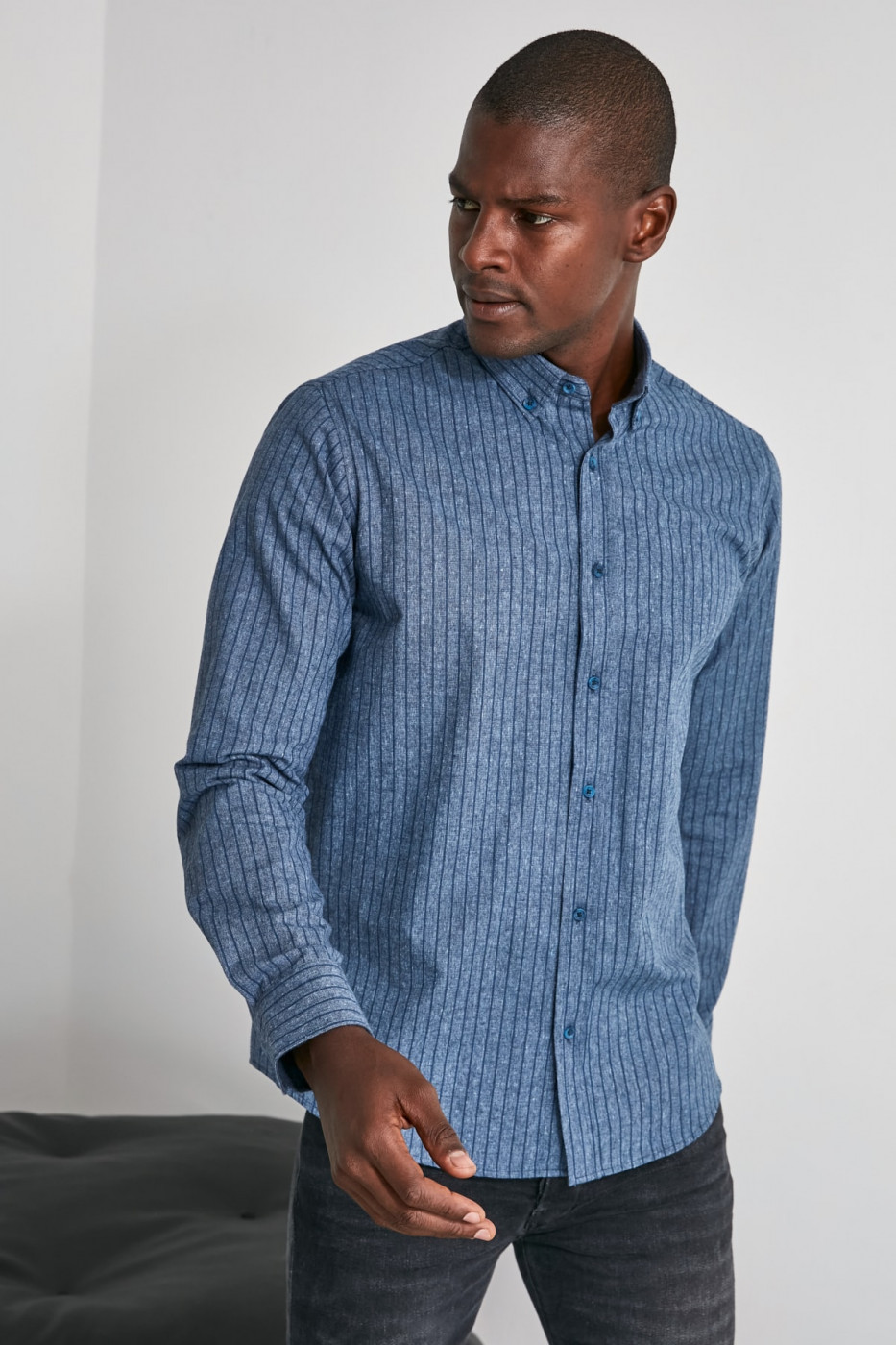 Trendyol Indigo Men's Striped High-Grade Slim Fit Shirt