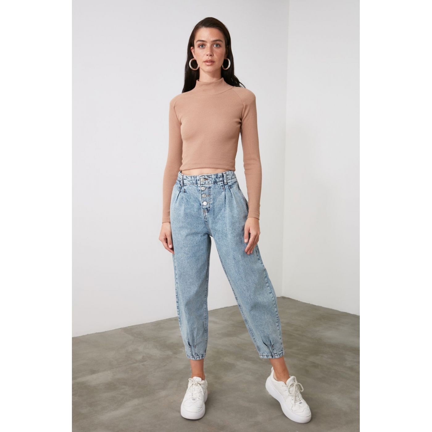 Trendyol Grey High Waist Balloon Jeans