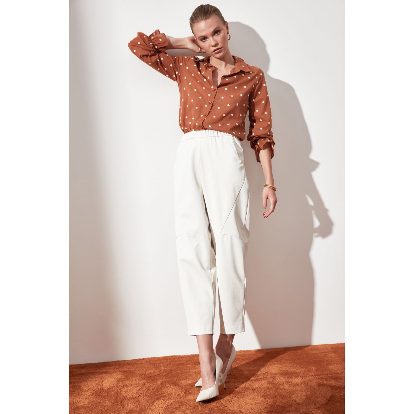Trendyol Camel Frill Detailed Shirt