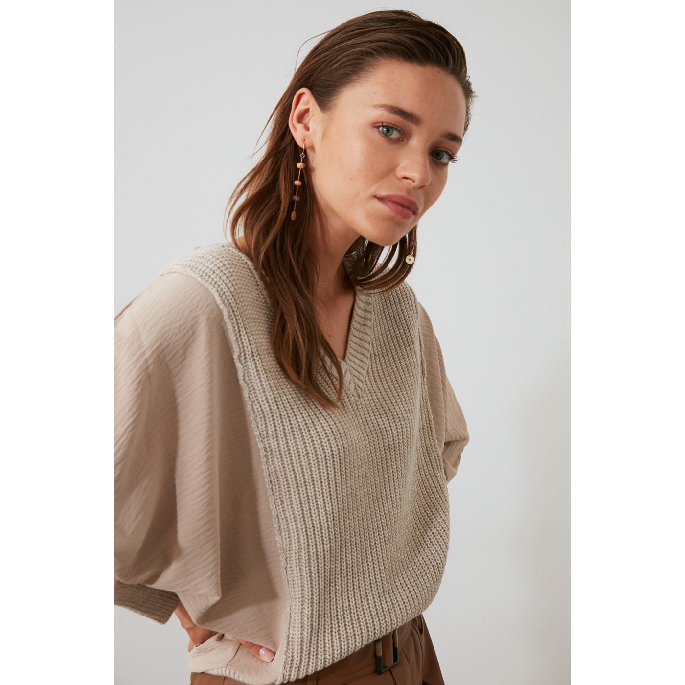 Trendyol Stone Woven Garnili Knitwear Sweater