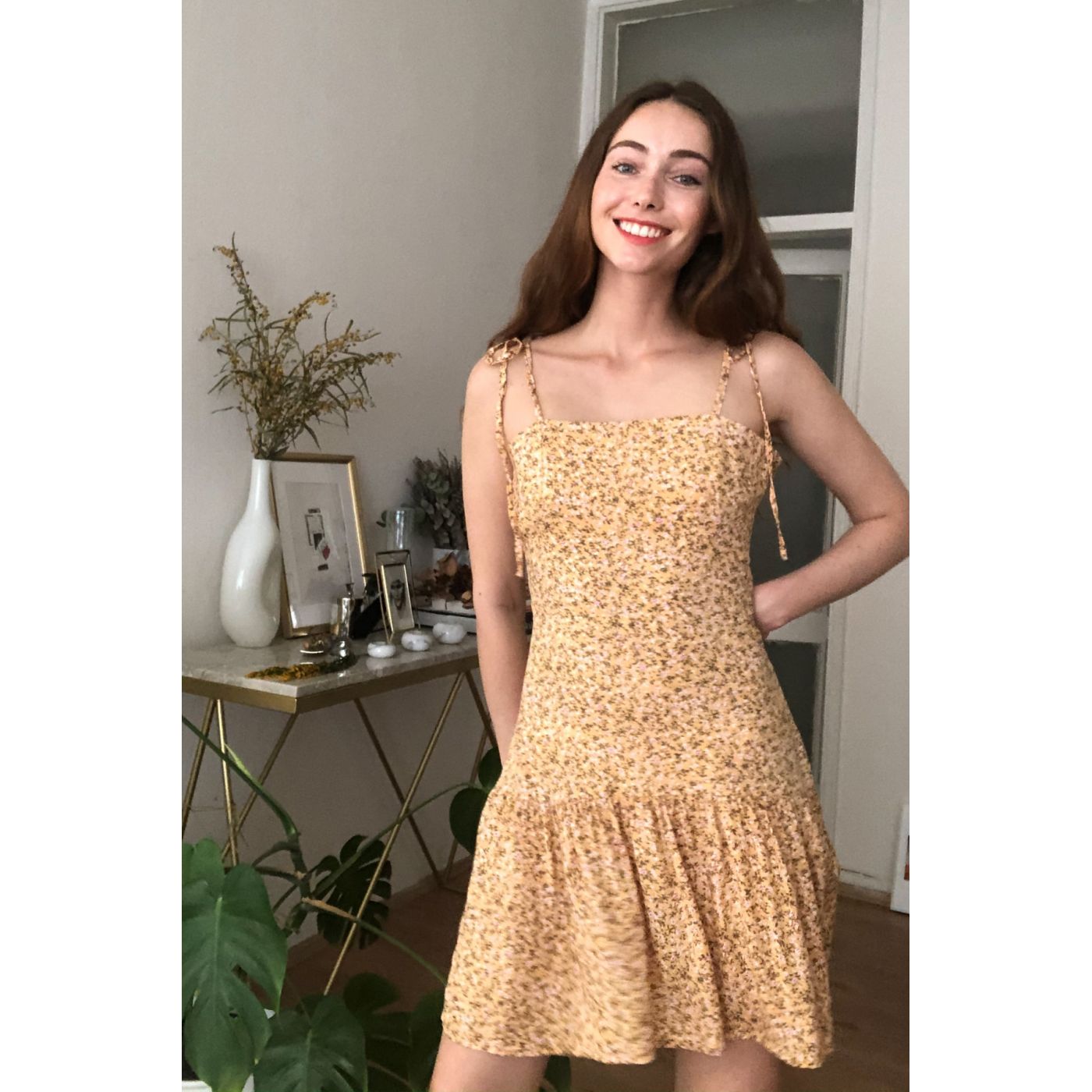 Trendyol Yellow Floral Patterned Strap dress