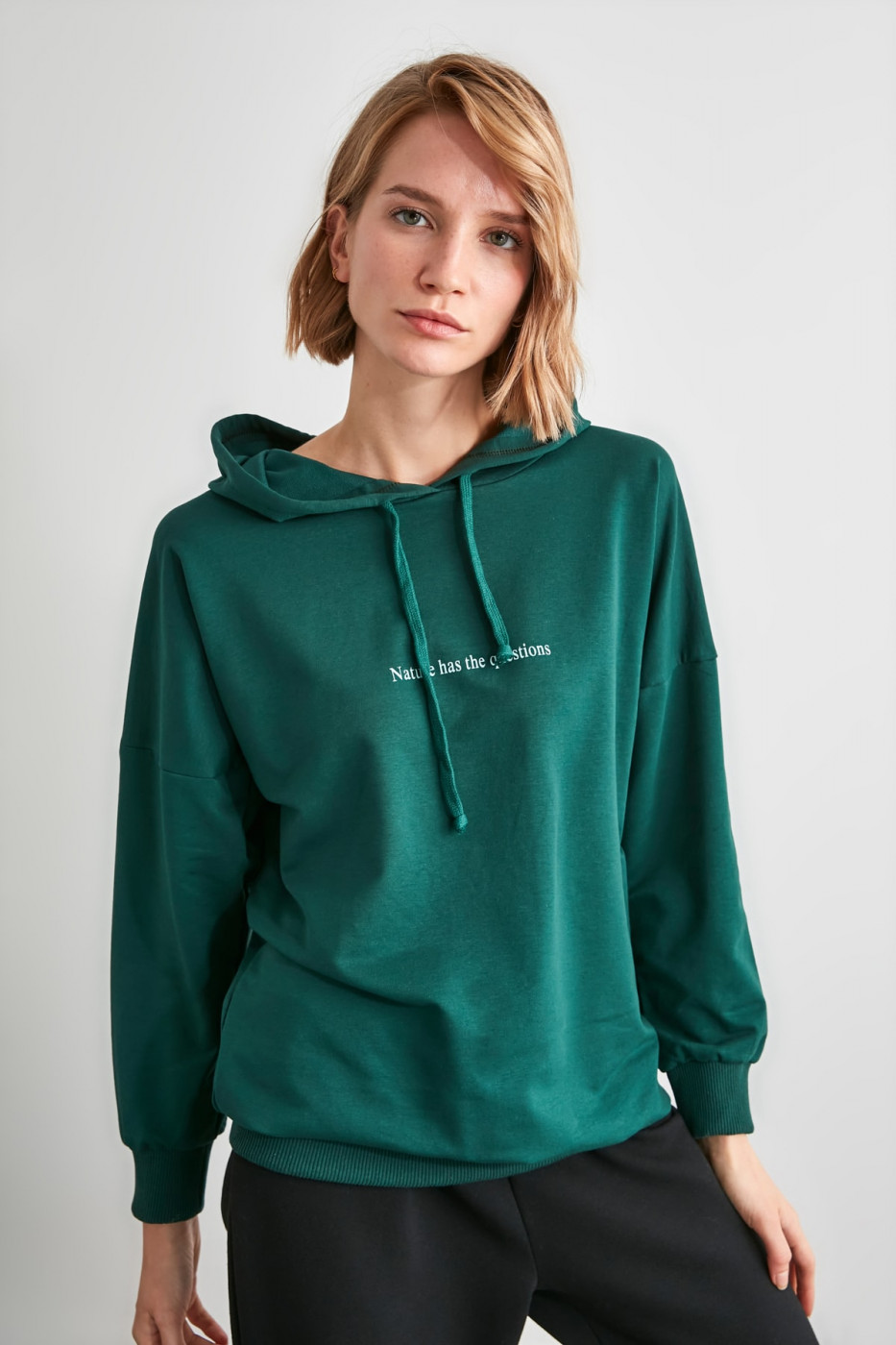 Trendyol Green Printed Knitted Sweatshirt