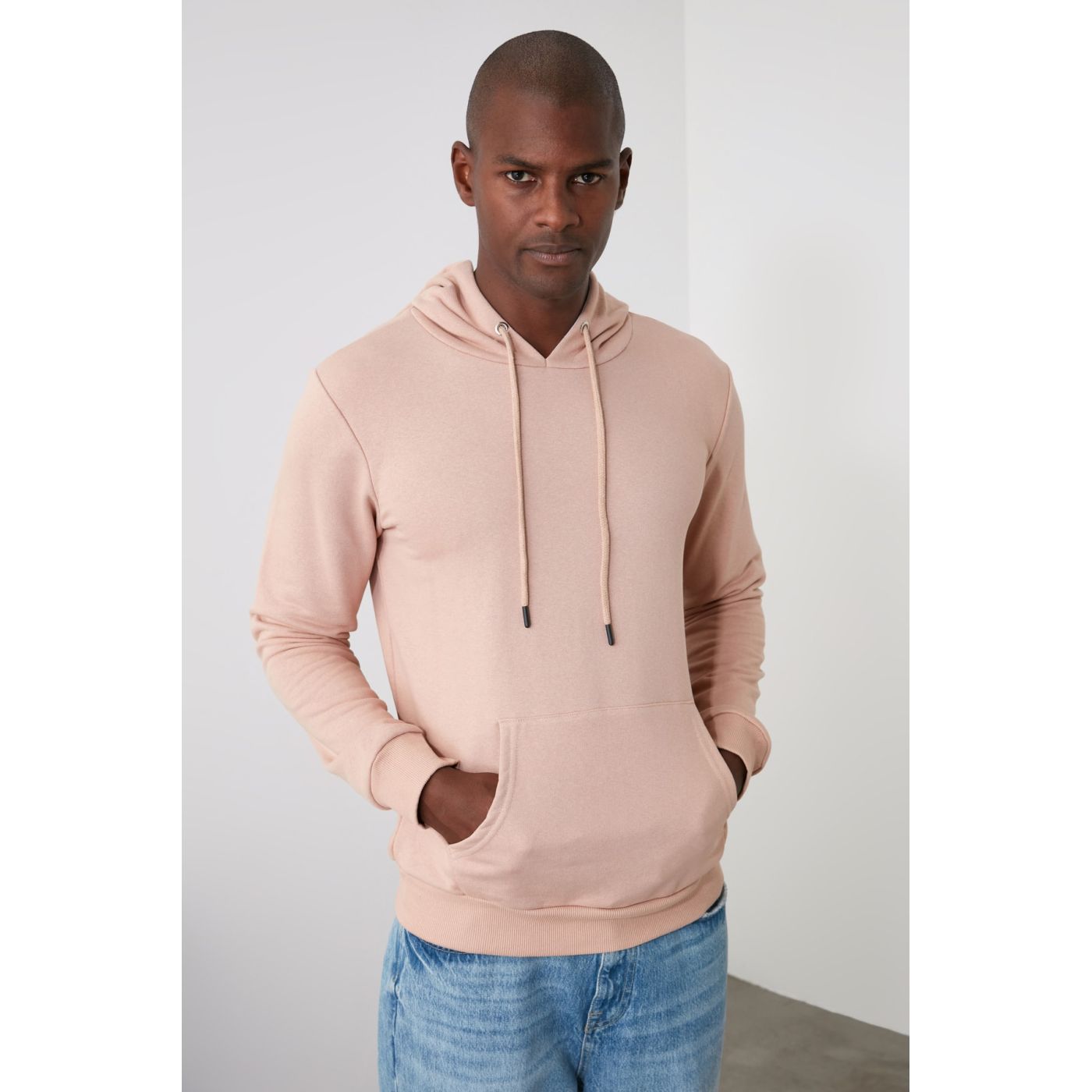 Trendyol Beige Men's Back PrintEd Hooded Regular Sweatshirt