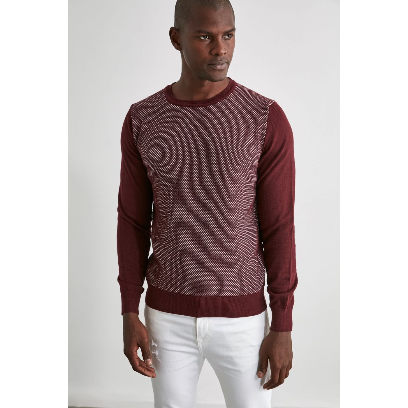 Trendyol Maroon Men's Bicycle Collar Textured Knitwear Sweater