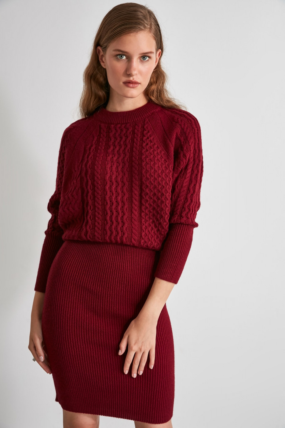 Trendyol Burgundy Knitté Detailed Knitwear Dress