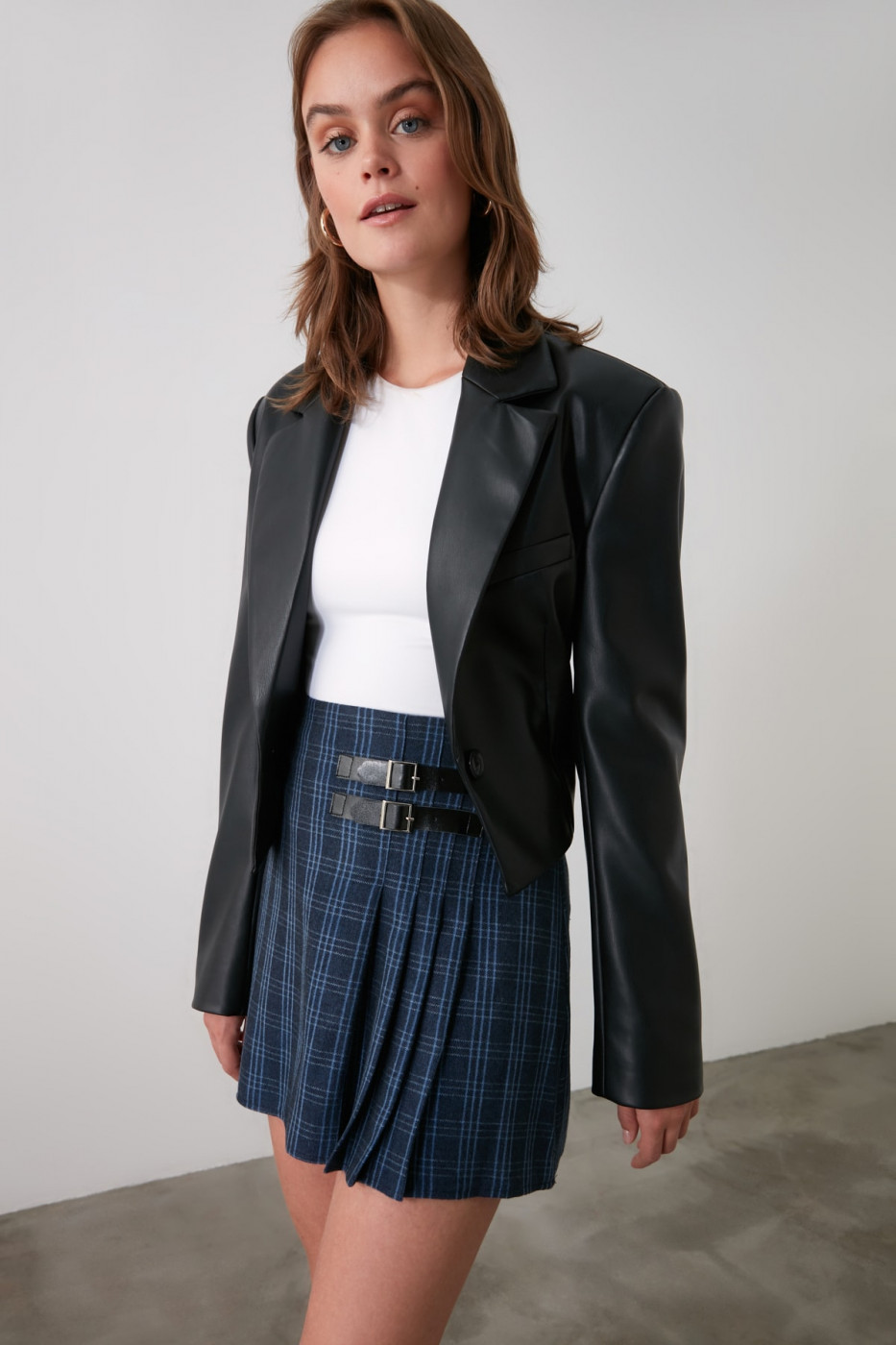 Trendyol Indigo Buckle Detailed Pleated Skirt