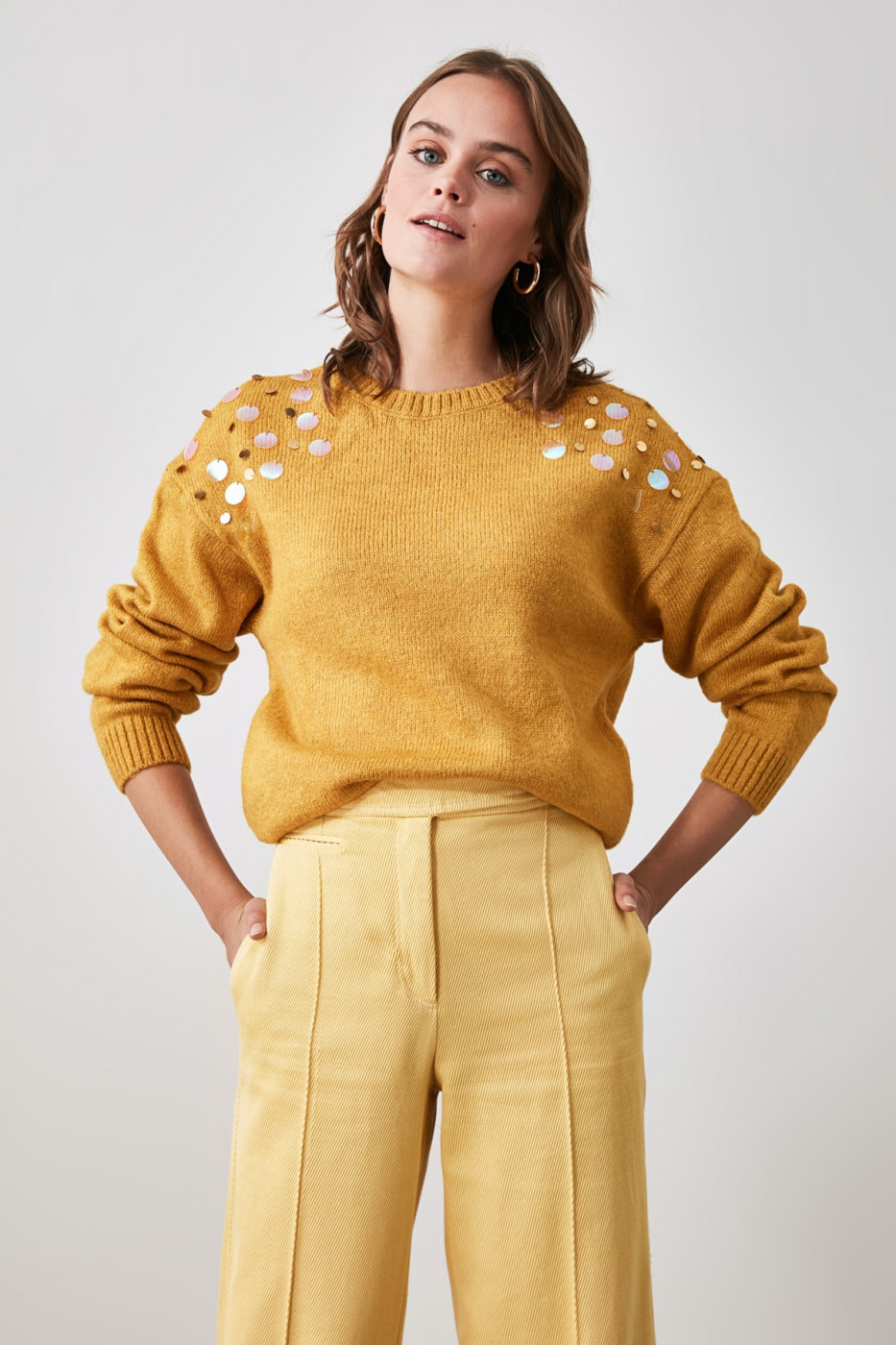 Trendyol Yellow Accessory Detailed Knitwear Sweater