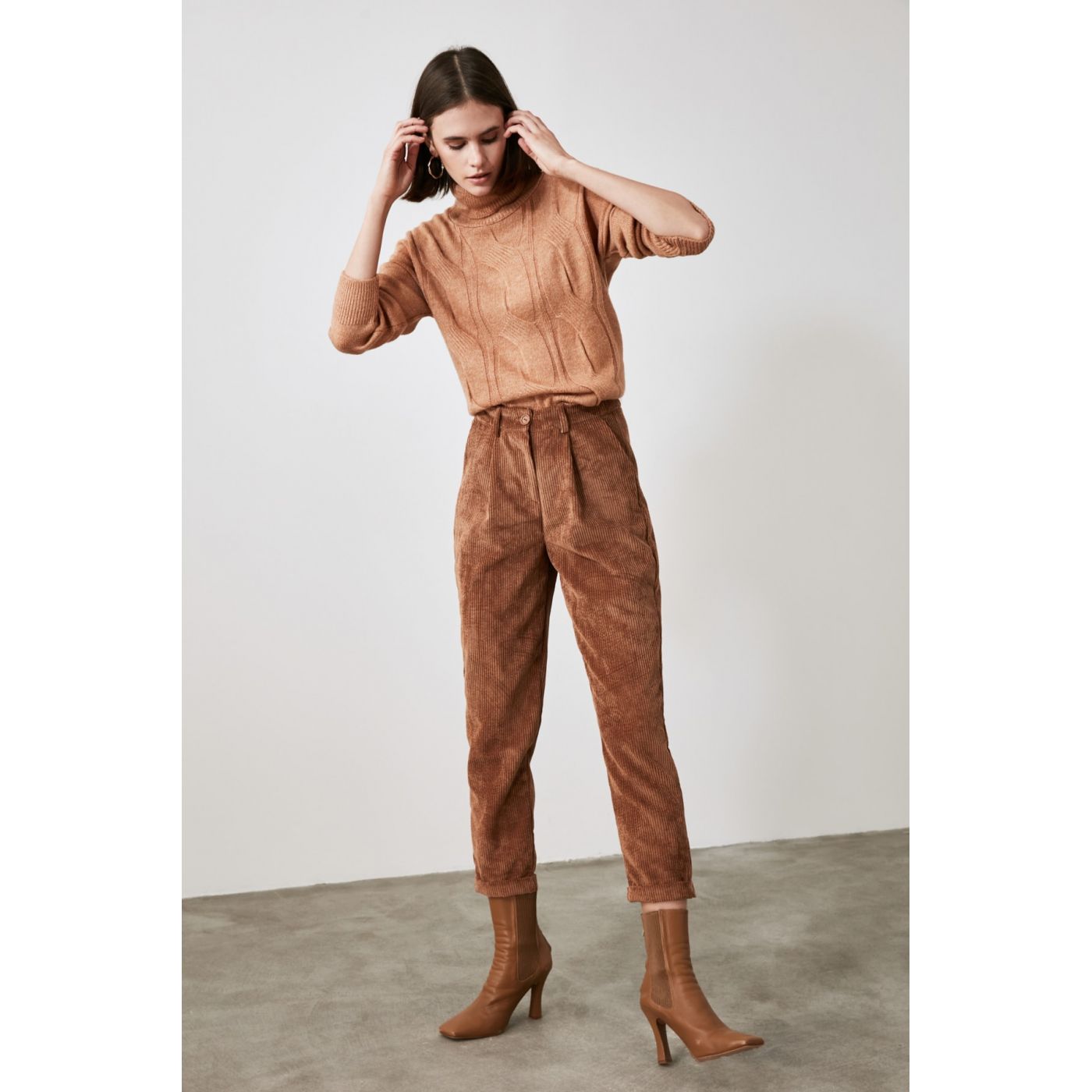 Trendyol Camel Velvet Pants