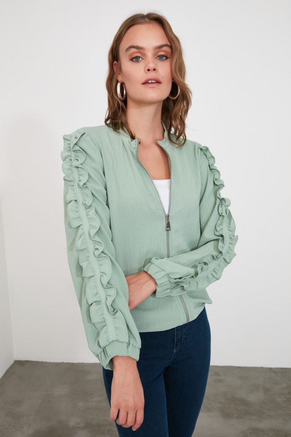 Trendyol Mint Zip Shirt