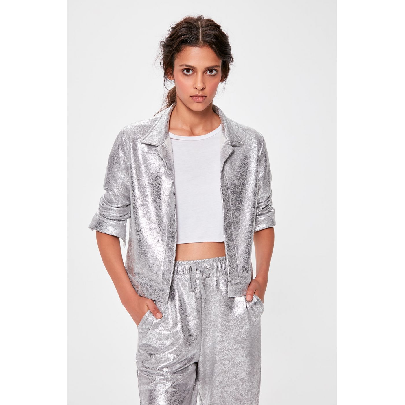 Trendyol Silver Leaf Knitted Jacket