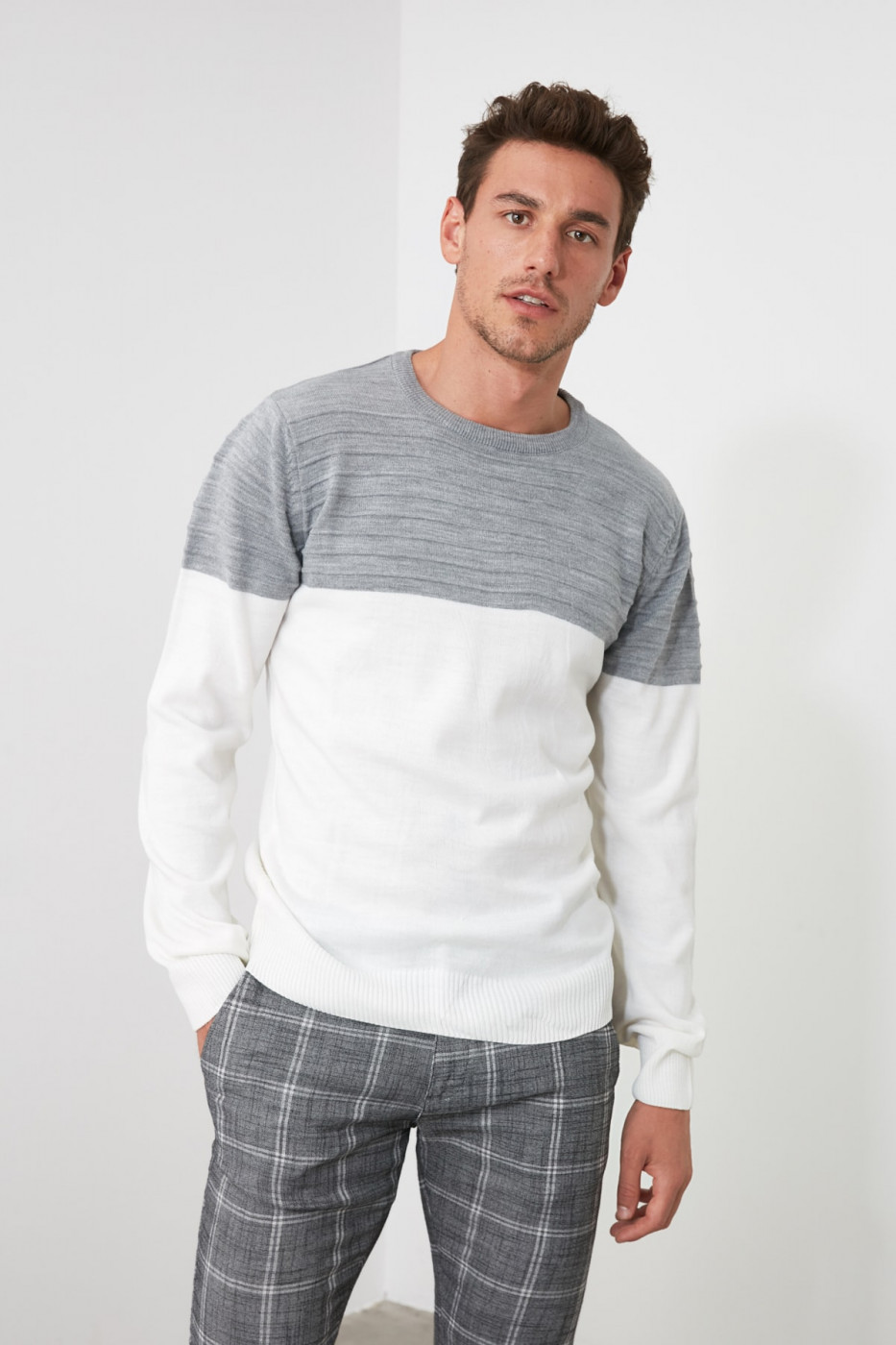 Trendyol Ekru Men's PanelKjack Sweater