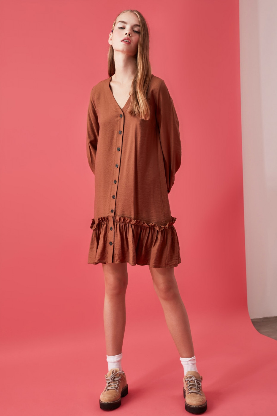 Trendyol Brown Frill dress