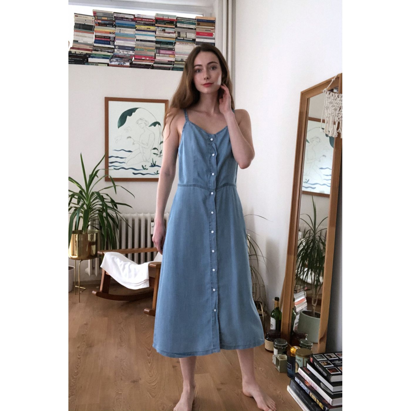 Trendyol Blue Strap Stitch Detailed Tencel Denim Dress