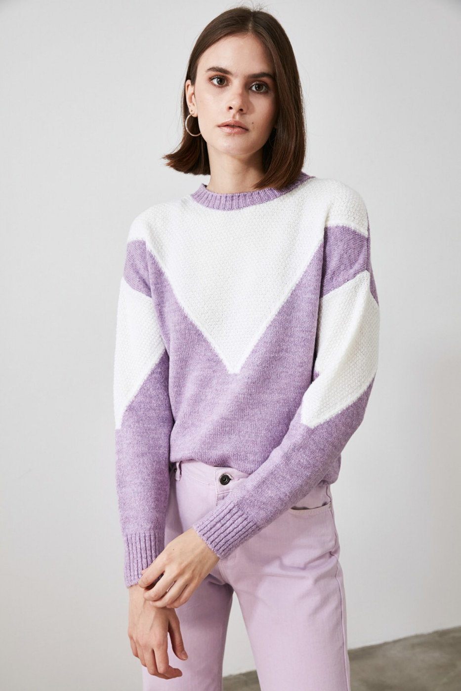Trendyol Lila Block Detailed Knitwear Sweater