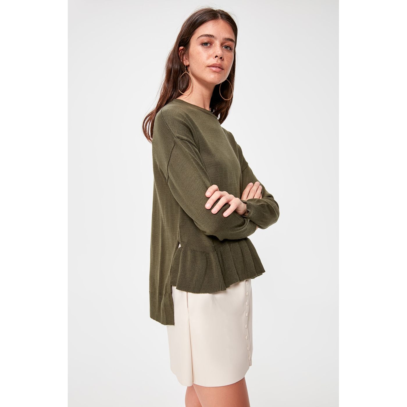Trendyol Khaki Flywheel Knitwear Sweater