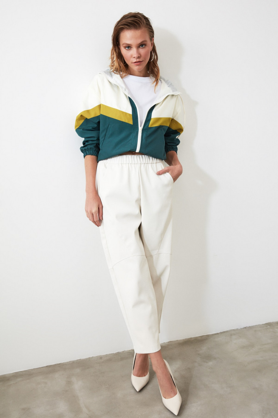 Trendyol Slim Coat WITH MultiColored Hoodie Color Block